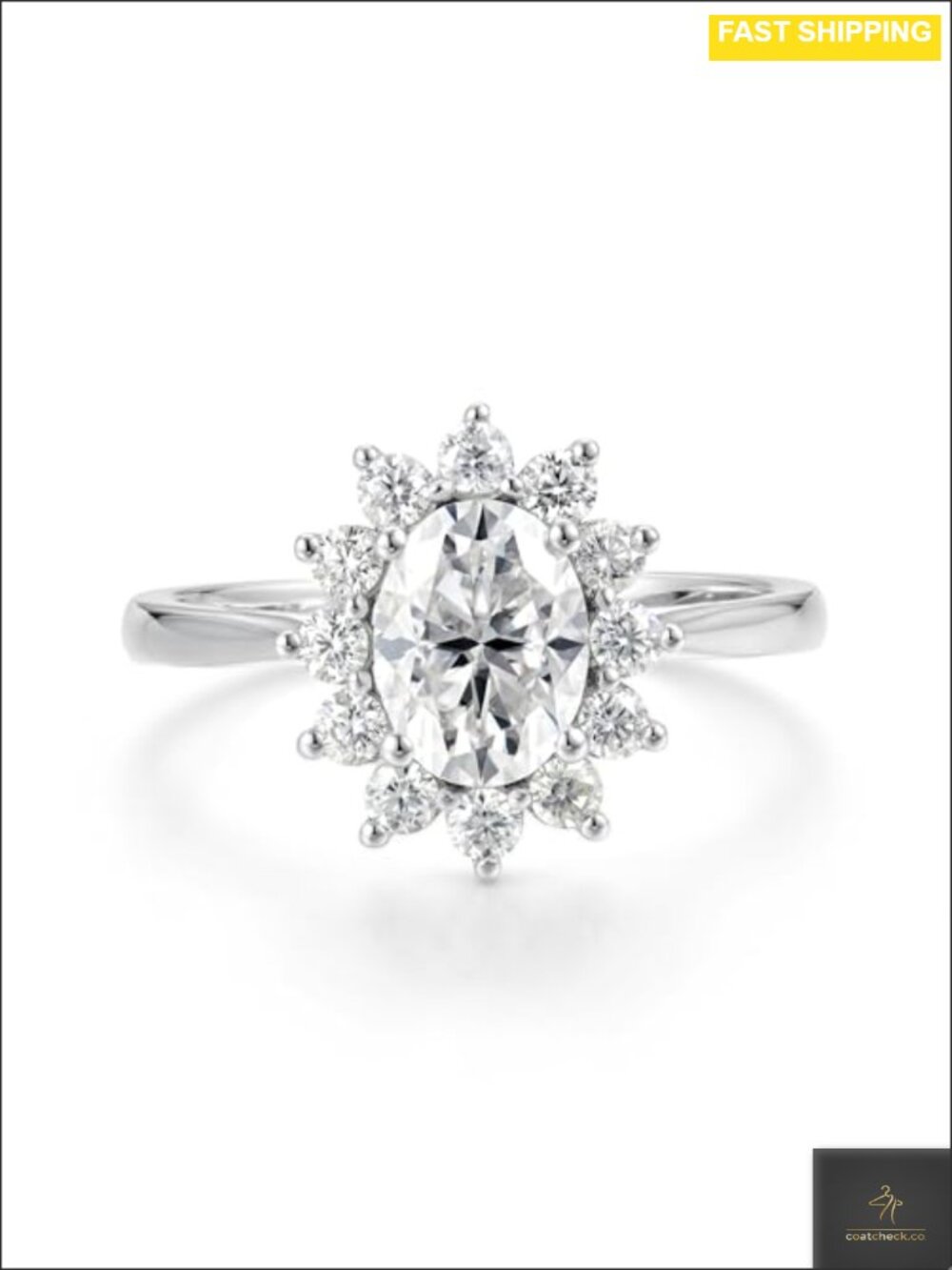IMOLOVE Oval Halo Moissanite Engagement Ring 925 Sterling Silver 18K White Gold